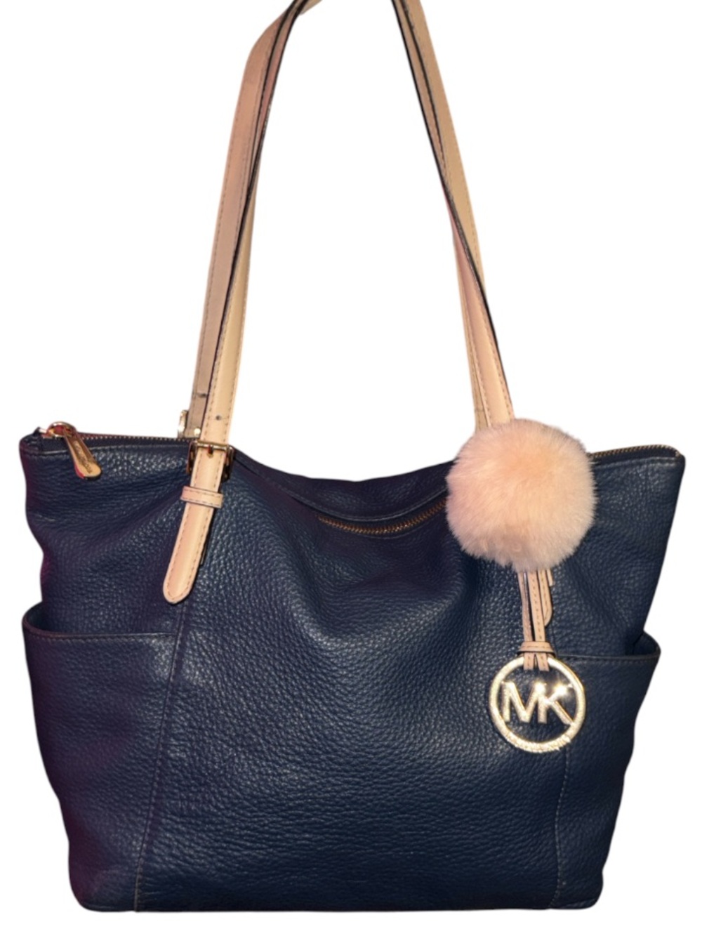 Michael Kors Navy Pebbled Leather Shoulder Bag with Gold Hardware